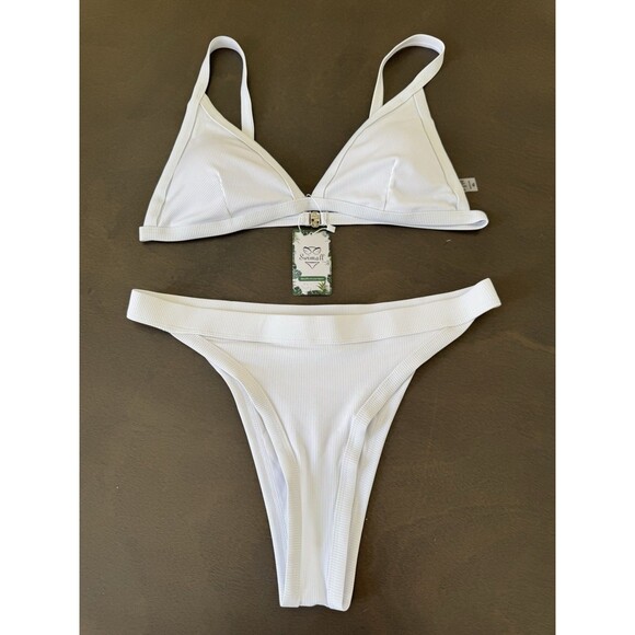 Swimall Triangle Bikini Set Brazilian Sporty Two Piece Swimsuit white XLARGE - Picture 7 of 16